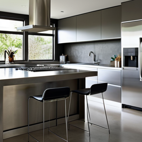 Home 29 홈디자인 실무에서 자주 사용하는 재료와 특징 - Modern Kitchen Elegance**
"A bright, modern kitchen featuring stainless steel appliances and a conc...